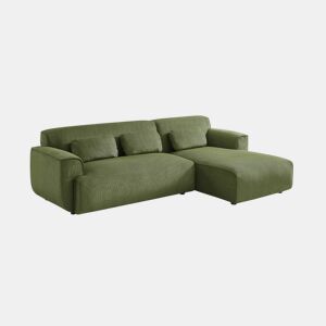 Sofá de canto em veludo canelado fino de 3 lugares, Wallas veludo canelado, Verde, 196x151x73 cm