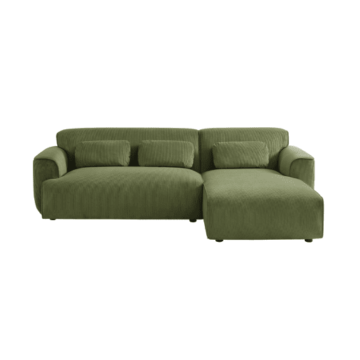 Sofá de canto em veludo canelado fino de 3 lugares, Wallas veludo canelado, Verde, 196x151x73 cm