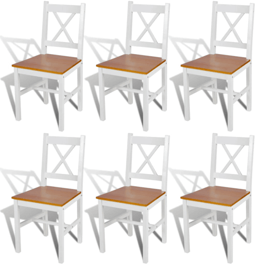 vidaXL Cadeiras de jantar 6 pcs madeira de pinho branco