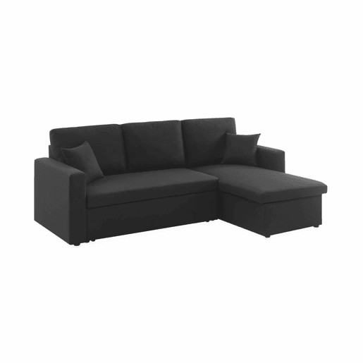 Sofá-cama de canto conversível de 3 lugares , Ida, Preto, 219x84x68 cm