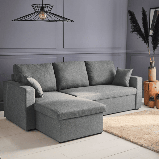 Sofá-cama de canto conversível de 3 lugares , Ida, Cinza Claro, 219x84x68 cm