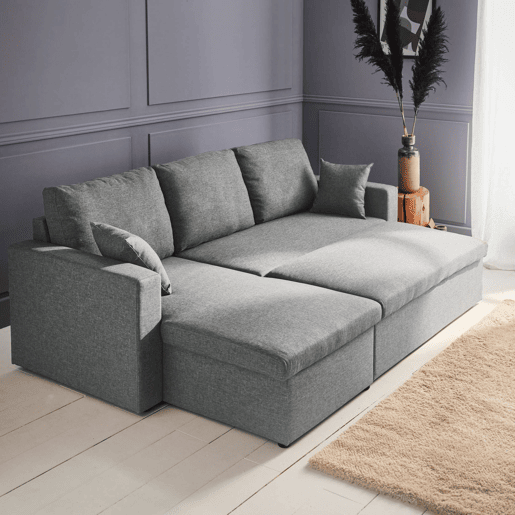 Sofá-cama de canto conversível de 3 lugares , Ida, Cinza Claro, 219x84x68 cm