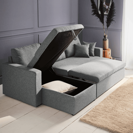 Sofá-cama de canto conversível de 3 lugares , Ida, Cinza Claro, 219x84x68 cm