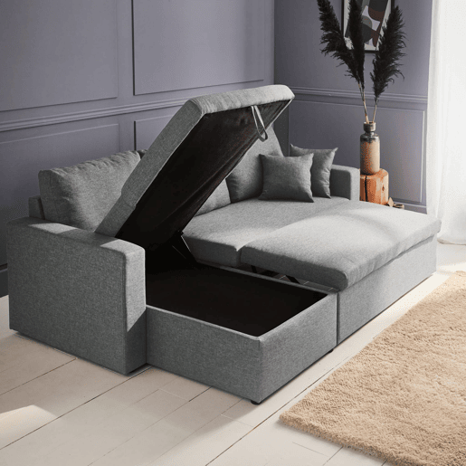 Sofá-cama de canto conversível de 3 lugares , Ida, Cinza Claro, 219x84x68 cm