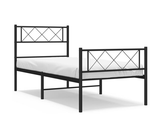 Estructura de cama con cabecero y estribo metal negro 100x190cm con cabecero y pie de cama