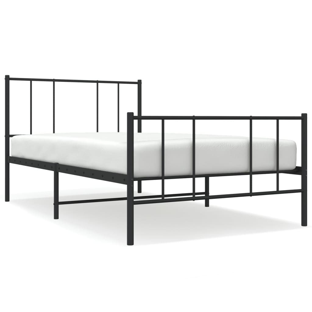 Estructura de cama con cabecero y estribo metal negro 90x190 cm con cabecero y pie de cama