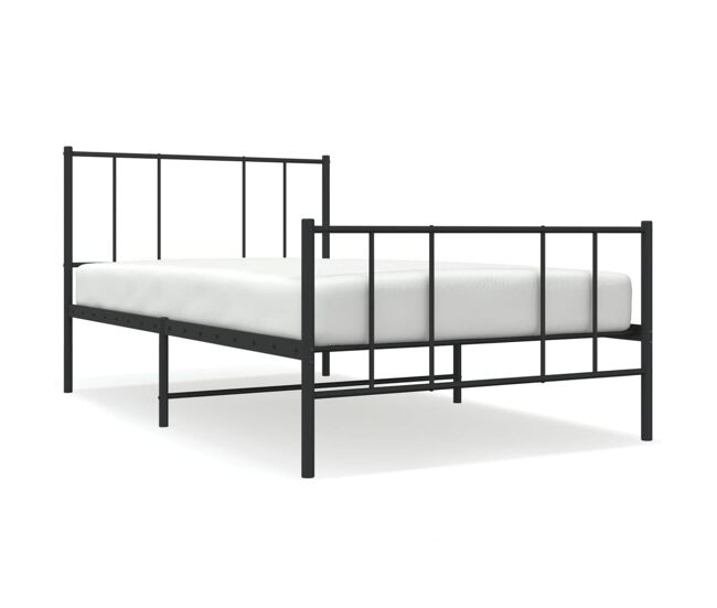 Estructura de cama con cabecero y estribo metal negro 90x190 cm con cabecero y pie de cama