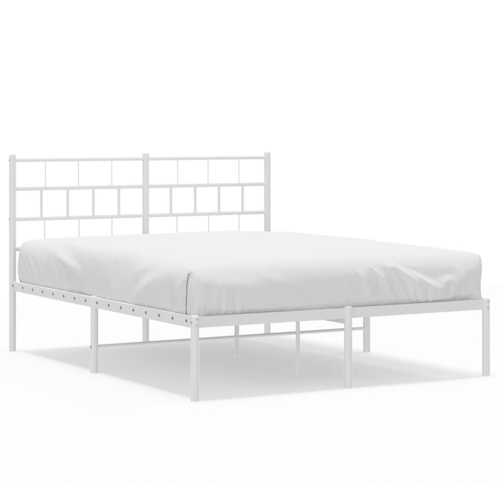 Estructura de cama de metal con cabecero blanca 150x200 cm con cabecero