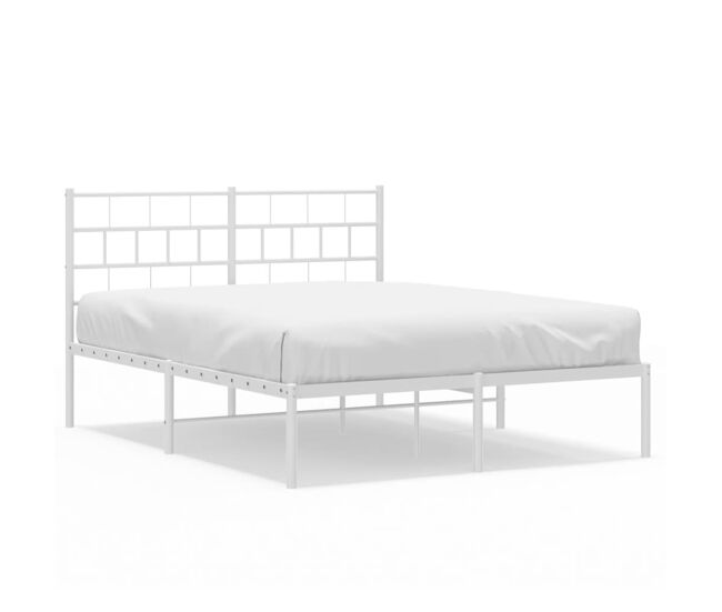 Estructura de cama de metal con cabecero blanca 150x200 cm con cabecero