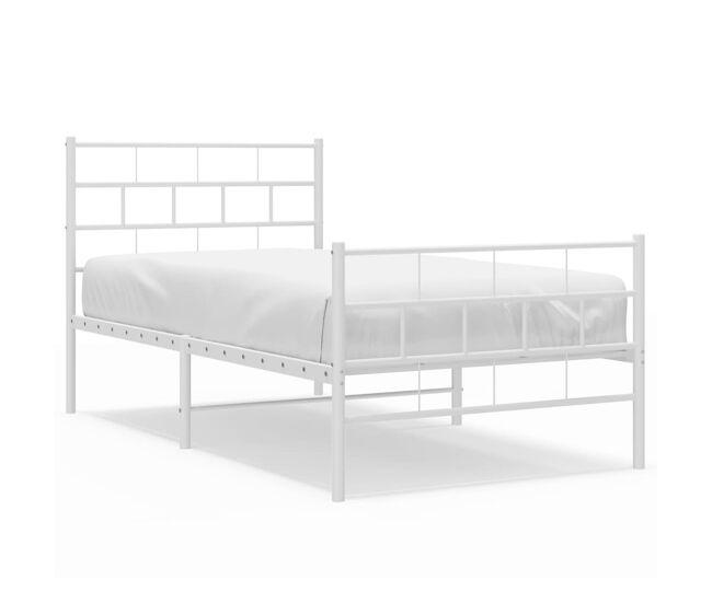 Estructura cama metal con cabecero y pie cama blanca 107x203 cm con cabecero y pie de cama