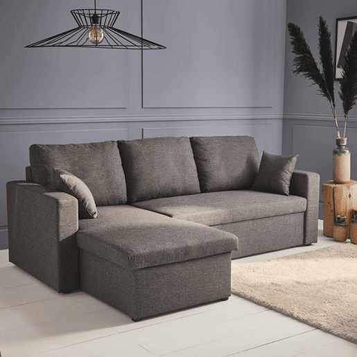 Sofá-cama de canto conversível de 3 lugares , Ida, Cinza, 219x84x68 cm