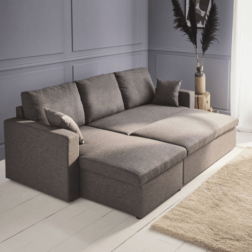 Sofá-cama de canto conversível de 3 lugares , Ida, Cinza, 219x84x68 cm