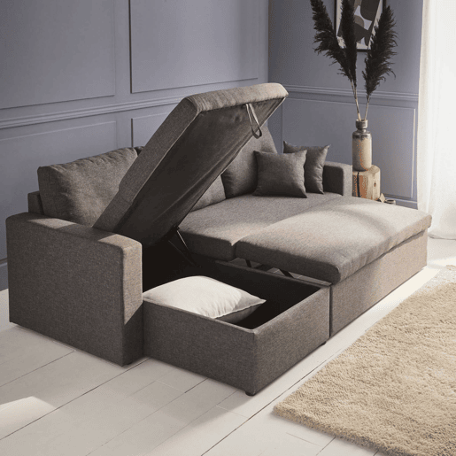 Sofá-cama de canto conversível de 3 lugares , Ida, Cinza, 219x84x68 cm