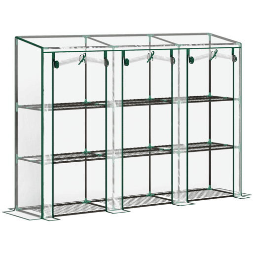 Outsunny Estufa Pequena Estufa de Exterior com Prateleiras de 3 Níveis Portas com Fecho de Correr e Estrutura de Aço Estufa para Cultivar Plantas Flores 215x46x151 cm Transparente
