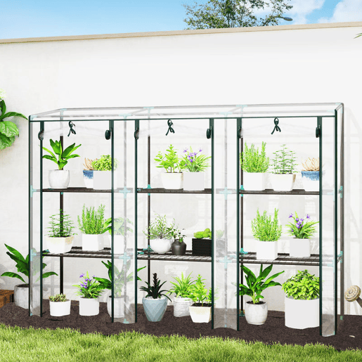 Outsunny Estufa Pequena Estufa de Exterior com Prateleiras de 3 Níveis Portas com Fecho de Correr e Estrutura de Aço Estufa para Cultivar Plantas Flores 215x46x151 cm Transparente