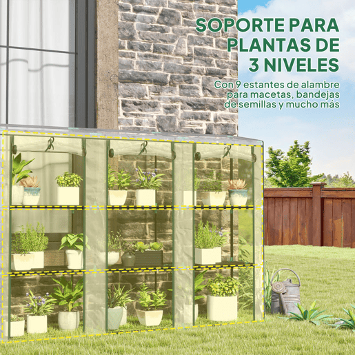 Outsunny Estufa Pequena Estufa de Exterior com Prateleiras de 3 Níveis Portas com Fecho de Correr e Estrutura de Aço Estufa para Cultivar Plantas Flores 215x46x151 cm Transparente