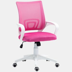 HOMCOM Cadeira de Escritório de Malha Cadeira de Escritório Giratória com Altura Ajustável Função Basculante e Apoio para os Braços Cadeira de Estúdio Carga 120 kg 57x55x89-109 cm Rosa