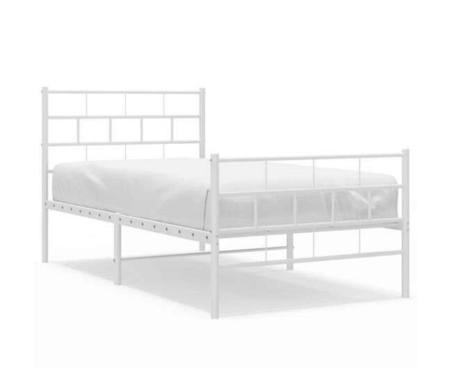 Estructura cama metal cabecero y pie de cama blanca 100x190 cm con cabecero y pie de cama
