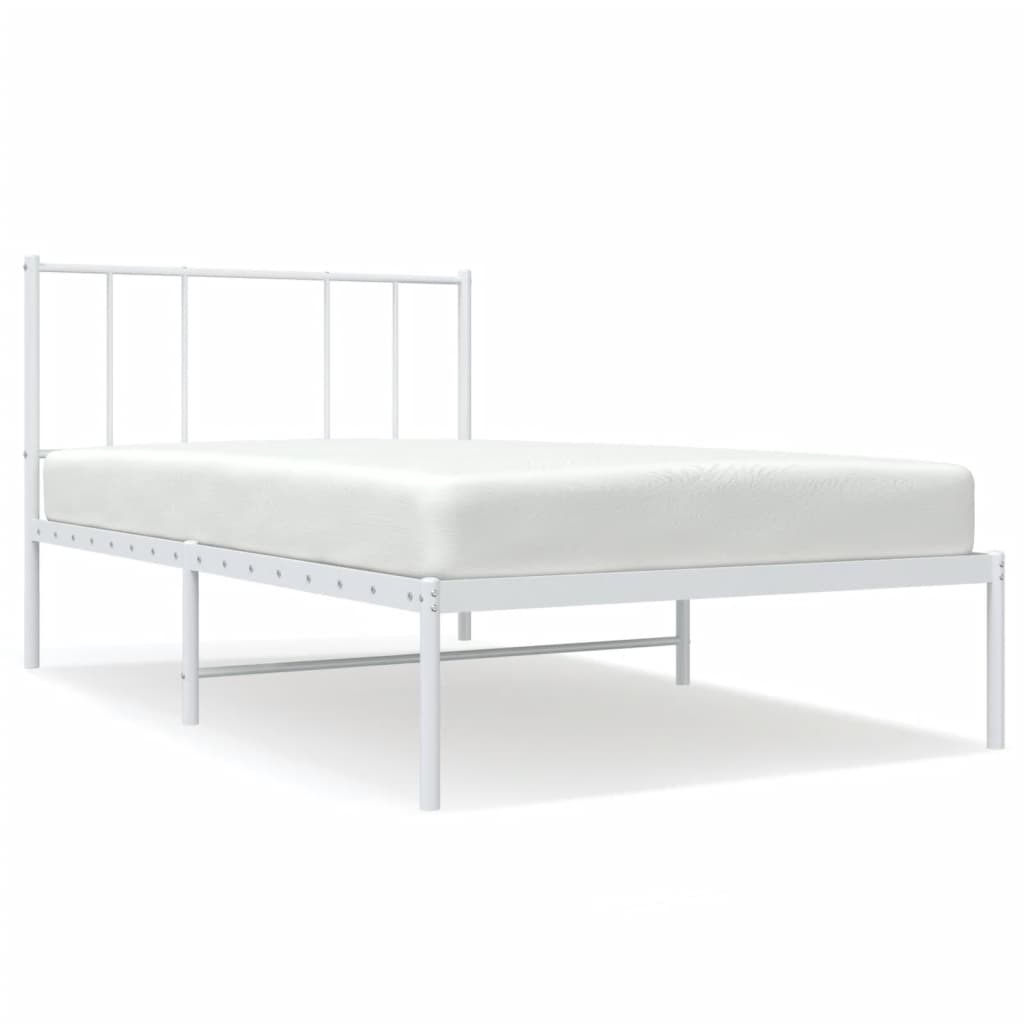 Estructura de cama de metal con cabecero blanco 100x200 cm con cabecero