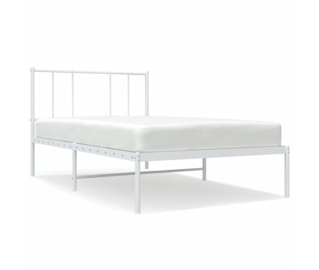 Estructura de cama de metal con cabecero blanco 100x200 cm con cabecero