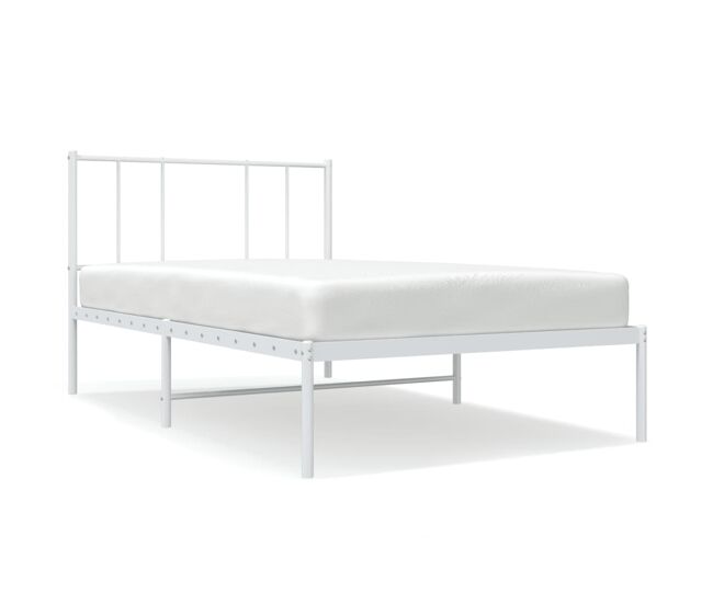 Estructura de cama de metal con cabecero blanco 100x190 cm con cabecero