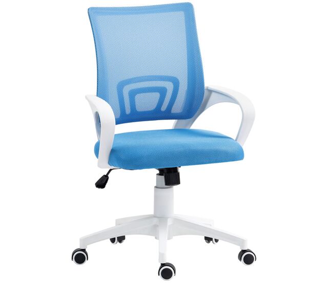 Homcom silla de oficina de malla silla de escritorio giratoria con altura ajustable función de basculante soporte lumbar y reposabrazos silla para estudio carga 120 kg azul claro