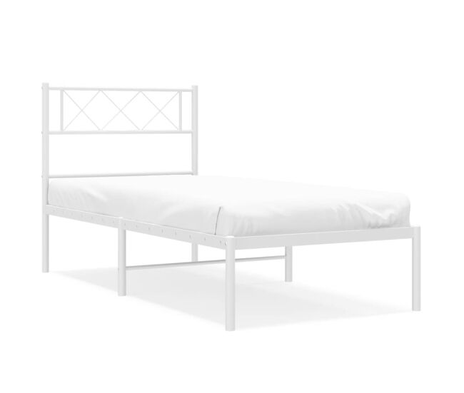 Estructura de cama de metal con cabecero blanco 90x200 cm con cabecero