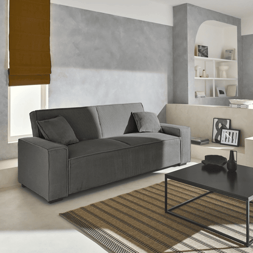 Sofá-cama em tecido veludo canelado grosso de 3 lugares, Feel veludo canelado, Cinza escuro, 231x96.5x80 cm
