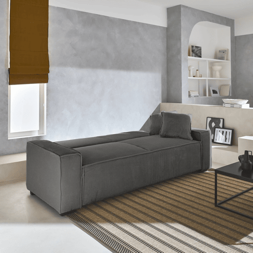Sofá-cama em tecido veludo canelado grosso de 3 lugares, Feel veludo canelado, Cinza escuro, 231x96.5x80 cm