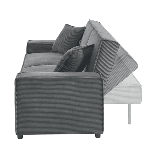 Sofá-cama em tecido veludo canelado grosso de 3 lugares, Feel veludo canelado, Cinza escuro, 231x96.5x80 cm