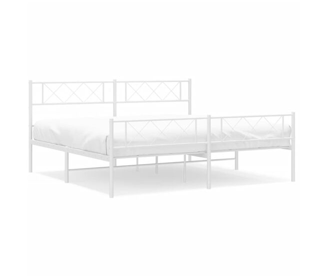 Estructura cama metal con cabecero y pie cama blanco 183x213 cm con cabecero y pie de cama