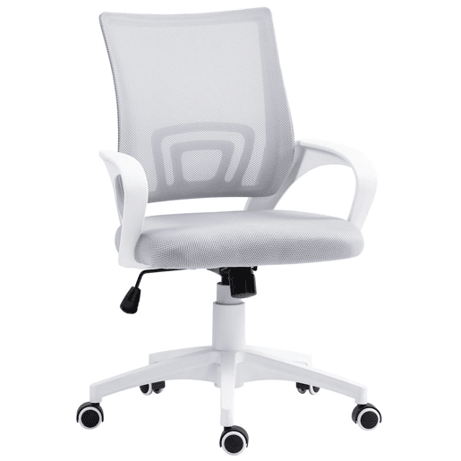 HOMCOM Cadeira de Escritório de Malha Cadeira de Escritório Giratória com Altura Ajustável Função Basculante e Apoio para os Braços Cadeira de Estúdio Carga 120 kg 57x55x89-109 cm Cinza