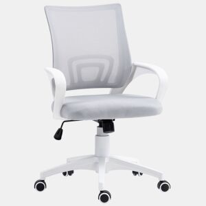 HOMCOM Cadeira de Escritório de Malha Cadeira de Escritório Giratória com Altura Ajustável Função Basculante e Apoio para os Braços Cadeira de Estúdio Carga 120 kg 57x55x89-109 cm Cinza