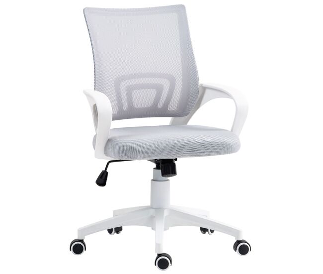 Homcom silla de oficina de malla silla de escritorio giratoria con altura ajustable función de basculante soporte lumbar y reposabrazos silla para estudio carga 120 kg gris