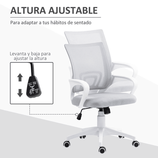 HOMCOM Cadeira de Escritório de Malha Cadeira de Escritório Giratória com Altura Ajustável Função Basculante e Apoio para os Braços Cadeira de Estúdio Carga 120 kg 57x55x89-109 cm Cinza