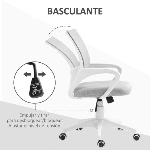 HOMCOM Cadeira de Escritório de Malha Cadeira de Escritório Giratória com Altura Ajustável Função Basculante e Apoio para os Braços Cadeira de Estúdio Carga 120 kg 57x55x89-109 cm Cinza