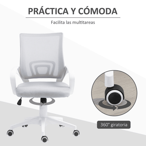 HOMCOM Cadeira de Escritório de Malha Cadeira de Escritório Giratória com Altura Ajustável Função Basculante e Apoio para os Braços Cadeira de Estúdio Carga 120 kg 57x55x89-109 cm Cinza