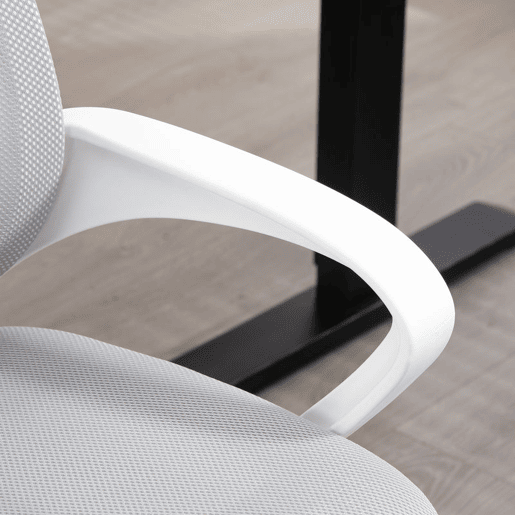 HOMCOM Cadeira de Escritório de Malha Cadeira de Escritório Giratória com Altura Ajustável Função Basculante e Apoio para os Braços Cadeira de Estúdio Carga 120 kg 57x55x89-109 cm Cinza