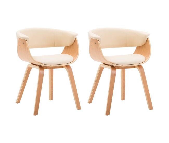 Vidaxl sillas de comedor 2 uds madera curvada y cuero sintético crema