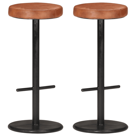 vidaXL Bancos de bar 2 pcs couro genuĂno castanho vidaXL Bancos de bar 2 pcs couro genuĂno castanho