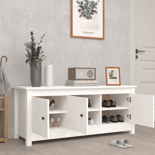 vidaXL Sapateira 110x38x45,5 cm pinho maciço branco vidaXL Sapateira 110x38x45,5 cm pinho maciço branco