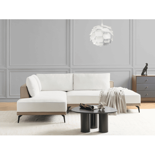 Sofá de canto MYKEN Tecido Branco creme 3 lugares à direita
