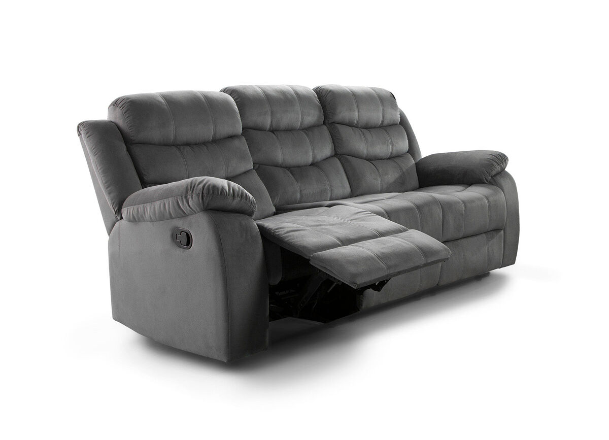 Sofa reclinable manual houston 3 plazas gris
