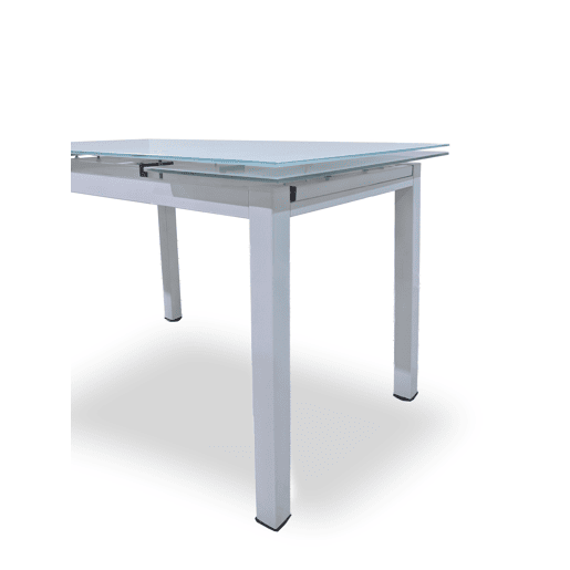 Mesa extensível de vidro + cadeiras de couro sintético