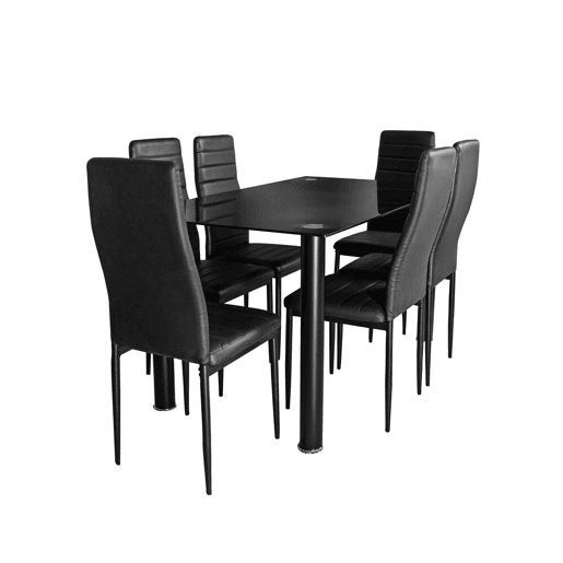 Mesa de vidro temperado + 6 cadeiras em couro sintético. Sala de jantar ou cozinha Mesa de vidro temperado + 6 cadeiras em couro sintético. Sala de jantar ou cozinha