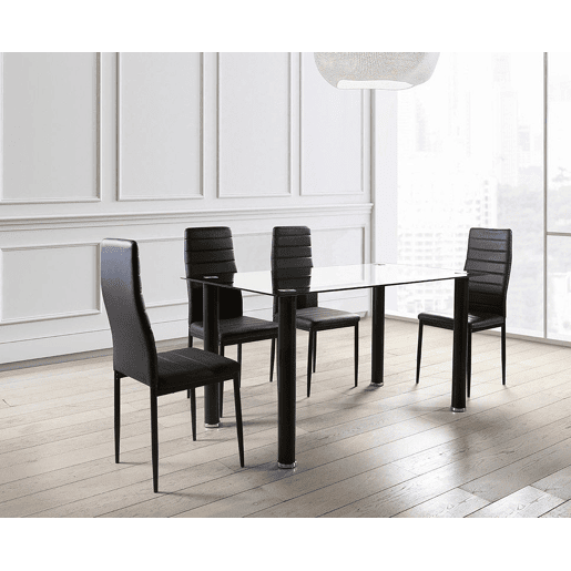 Mesa de vidro temperado + 4 cadeiras em couro sintético. Sala de jantar ou cozinha Mesa de vidro temperado + 4 cadeiras em couro sintético. Sala de jantar ou cozinha
