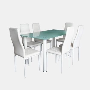 Mesa de vidro temperado + 6 cadeiras em couro sintético. Sala de jantar ou cozinha
