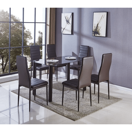 Mesa de vidro temperado + 6 cadeiras em couro sintético. Sala de jantar ou cozinha Mesa de vidro temperado + 6 cadeiras em couro sintético. Sala de jantar ou cozinha