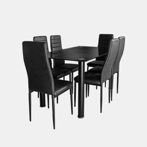 Mesa de vidro temperado + 6 cadeiras em couro sintético. Sala de jantar ou cozinha