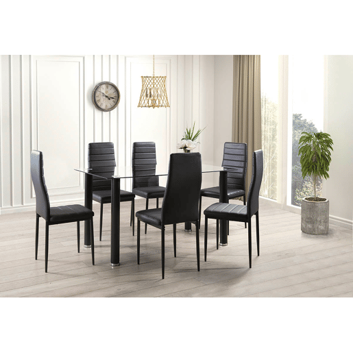 Mesa de vidro temperado + 6 cadeiras em couro sintético. Sala de jantar ou cozinha Mesa de vidro temperado + 6 cadeiras em couro sintético. Sala de jantar ou cozinha